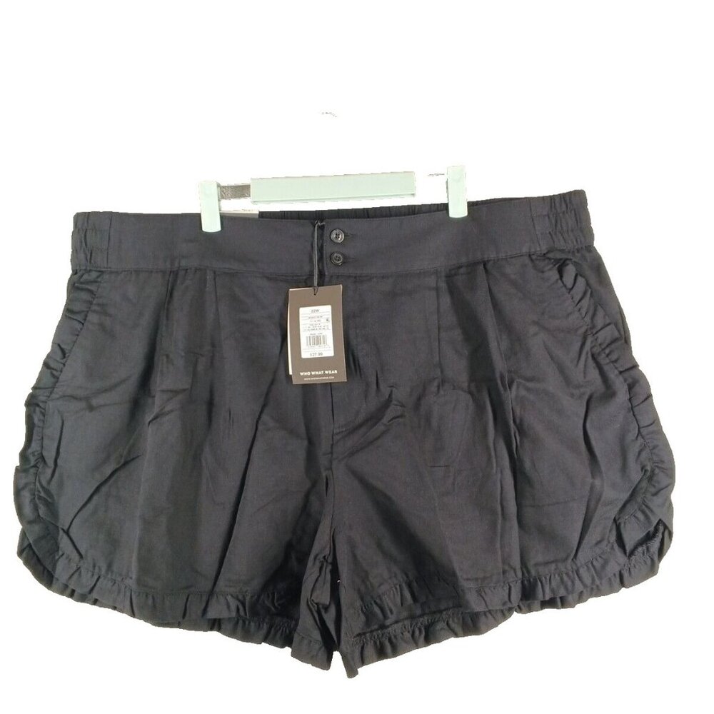 NWT WHO WHAT WEAR Casual Shorts Size 22W 100% cotton woven Elastic Waist Black
